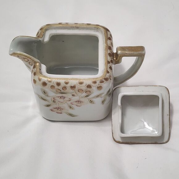 Nipon Morimura Bros Hand Painted Square Creamer w Lid Floral Gold Trim Rare Vtg - Picture 6 of 16
